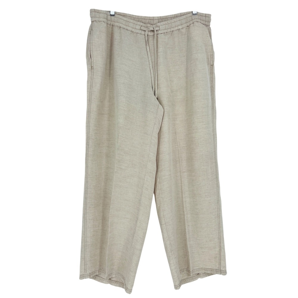 Lane Bryant Pants Women 18/20 Beige Linen Blend Wide Leg Drawstring Coastal Boho